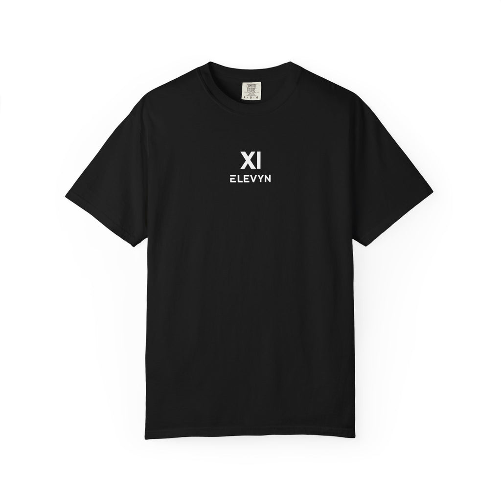 Elevyn-XI Logo T‑Shirt — Minimal Front Emblem & Back Lightburst Graphic