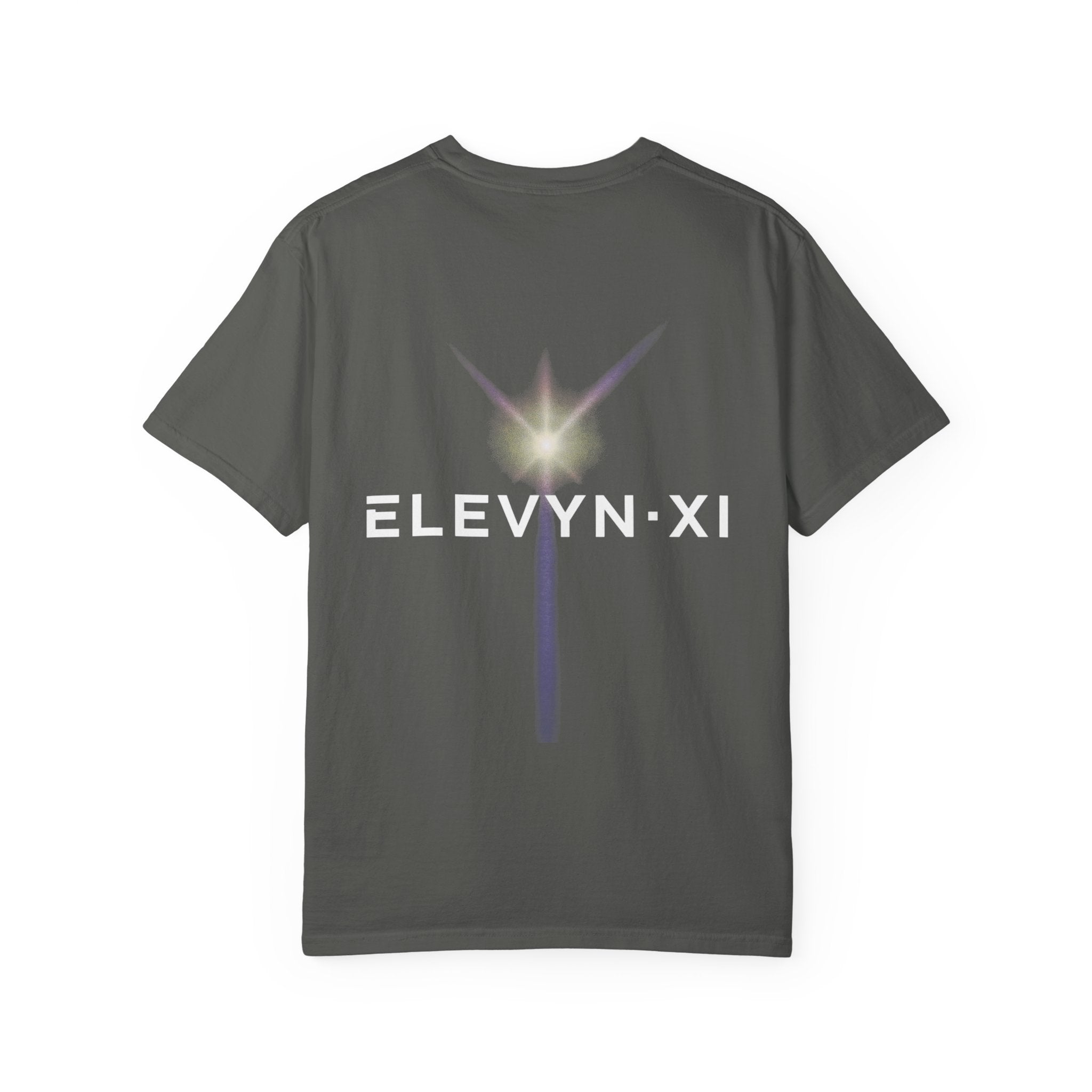Elevyn-XI Logo T‑Shirt — Minimal Front Emblem & Back Lightburst Graphic