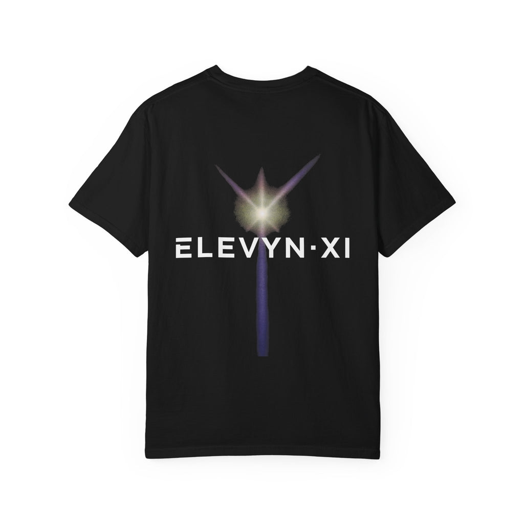 Elevyn-XI Logo T‑Shirt — Minimal Front Emblem & Back Lightburst Graphic